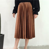 Long Metallic Silver Maxi Pleated Skirt