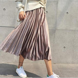 Long Metallic Silver Maxi Pleated Skirt