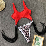 Leopard Tummy Cut Out Side Tassel 1pc Swimsuit