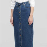 Long Button Open Jean Skirt