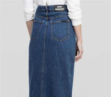 Long Button Open Jean Skirt