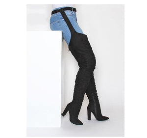 Over Knee Long Faux Suede Boots wait Belt