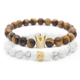 Poshfeel Crown Charm Natural Stone Beaded Bracelet