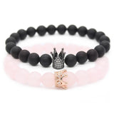 Poshfeel Crown Charm Natural Stone Beaded Bracelet