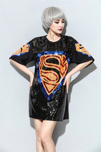 Over-sized Loose Sequin Super Symbol Dress