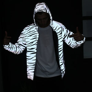 Reflective Hooded Zipper Windbreaker-Men