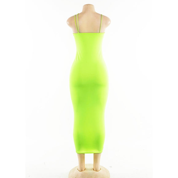 Long Neon Maxi  Strap Spaghetti Dress OMSJ-W