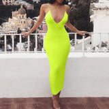 Long Neon Maxi  Strap Spaghetti Dress OMSJ-W