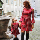 Family Matching Plaid Cold Shoulder Dress