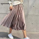 Long Metallic Silver Maxi Pleated Skirt