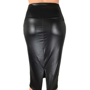 Faux Leather High Waist Slim Skirt-PS